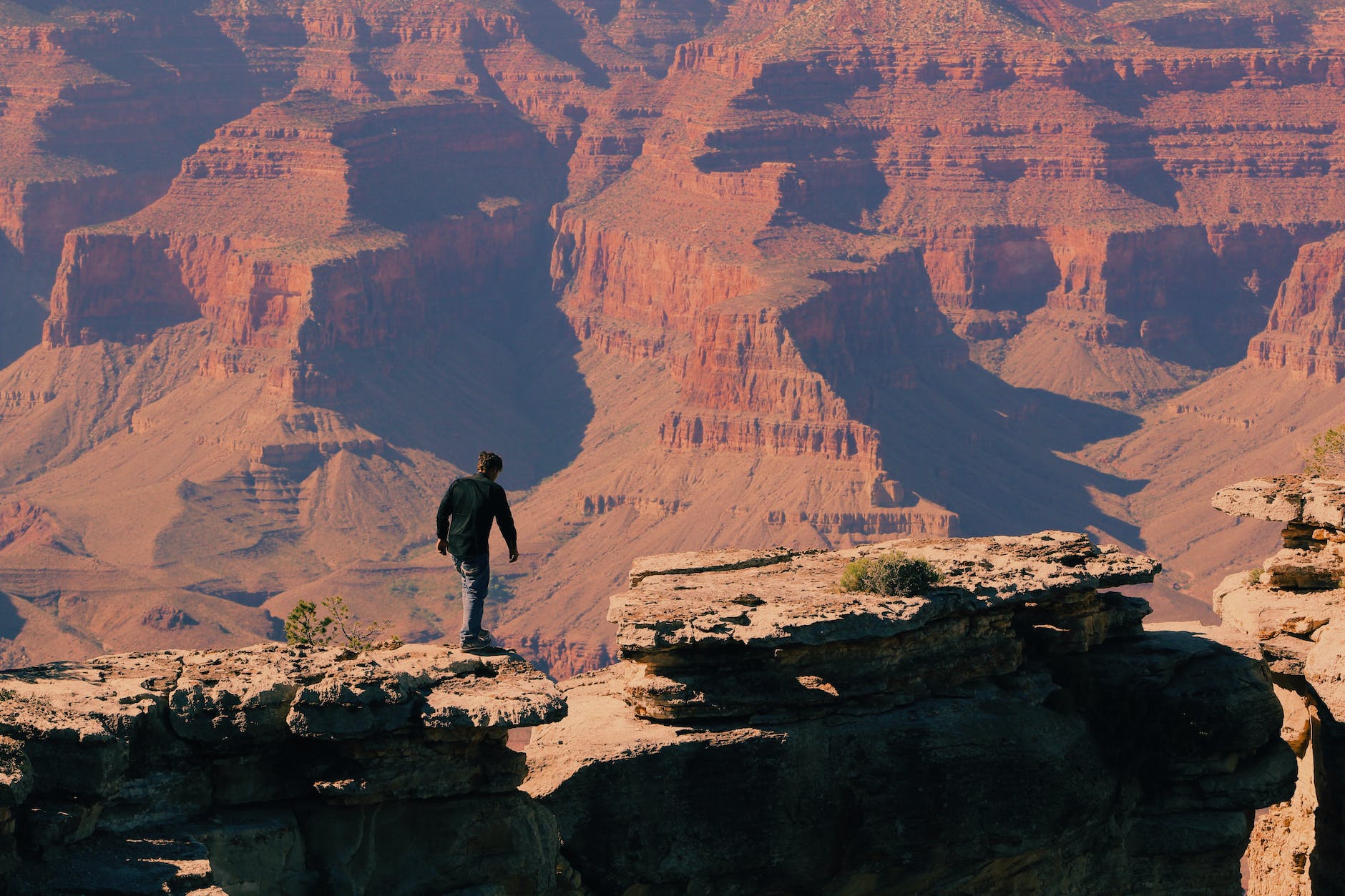 bird s eye view of a man on grand canyon mountain