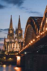 view on the bridge and cologne cathedral in the evening