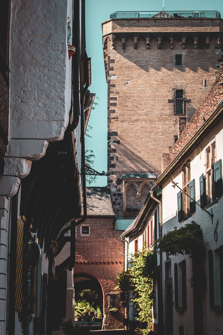 historic medieval tower in zons alley view