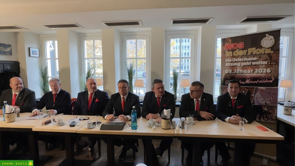 Der Ostermann-Vorstand um Präsident Ralf Schlegelmilch (3.v.l.) mit Festkomitee-Boss Christoph Kuckelkorn
