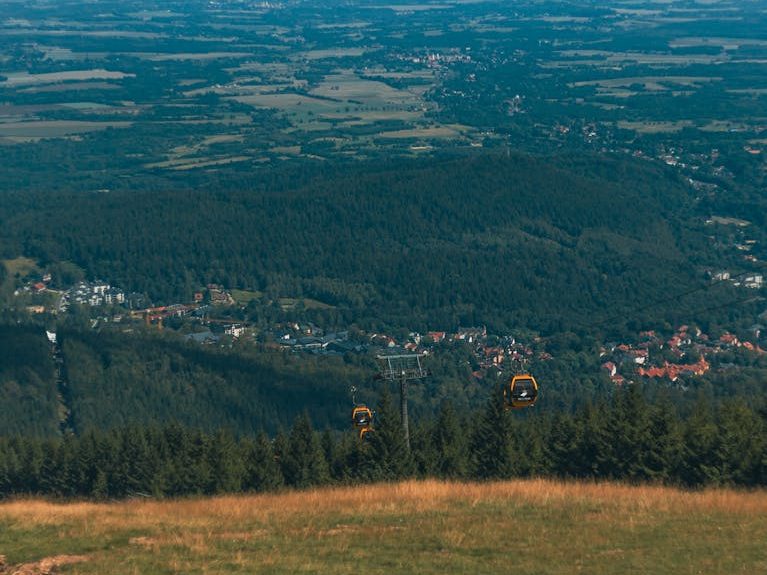 a view of the countryside from a hilltop